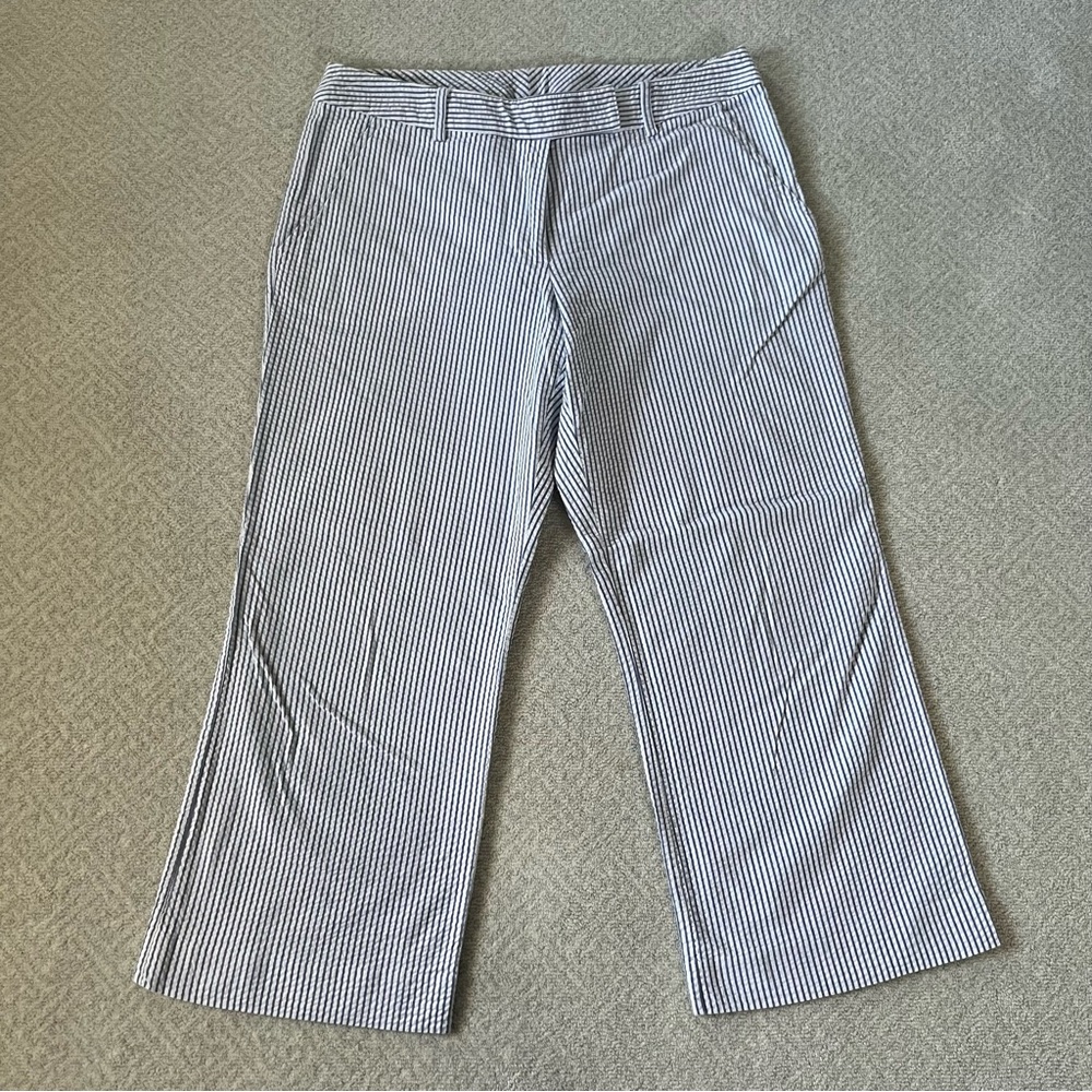 Garnet Hill Seersucker Capri Pants in Blue Stripe